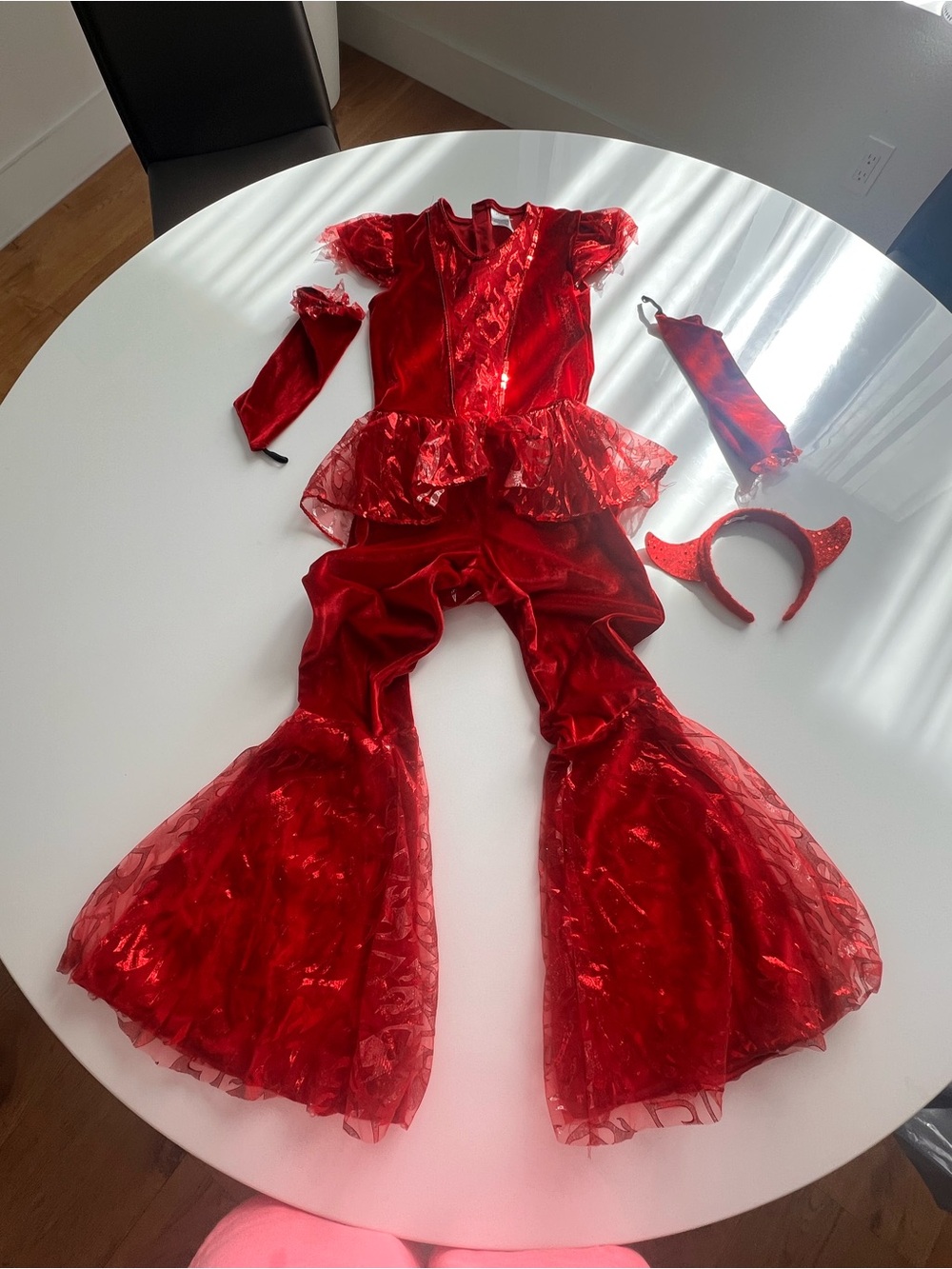 Spirit Red Glitter Devil Costume Set with Horn Headband